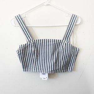 NWT Zara Striped White & Blue Denim Bandeau Style Crop Top w/ Shoulder Straps